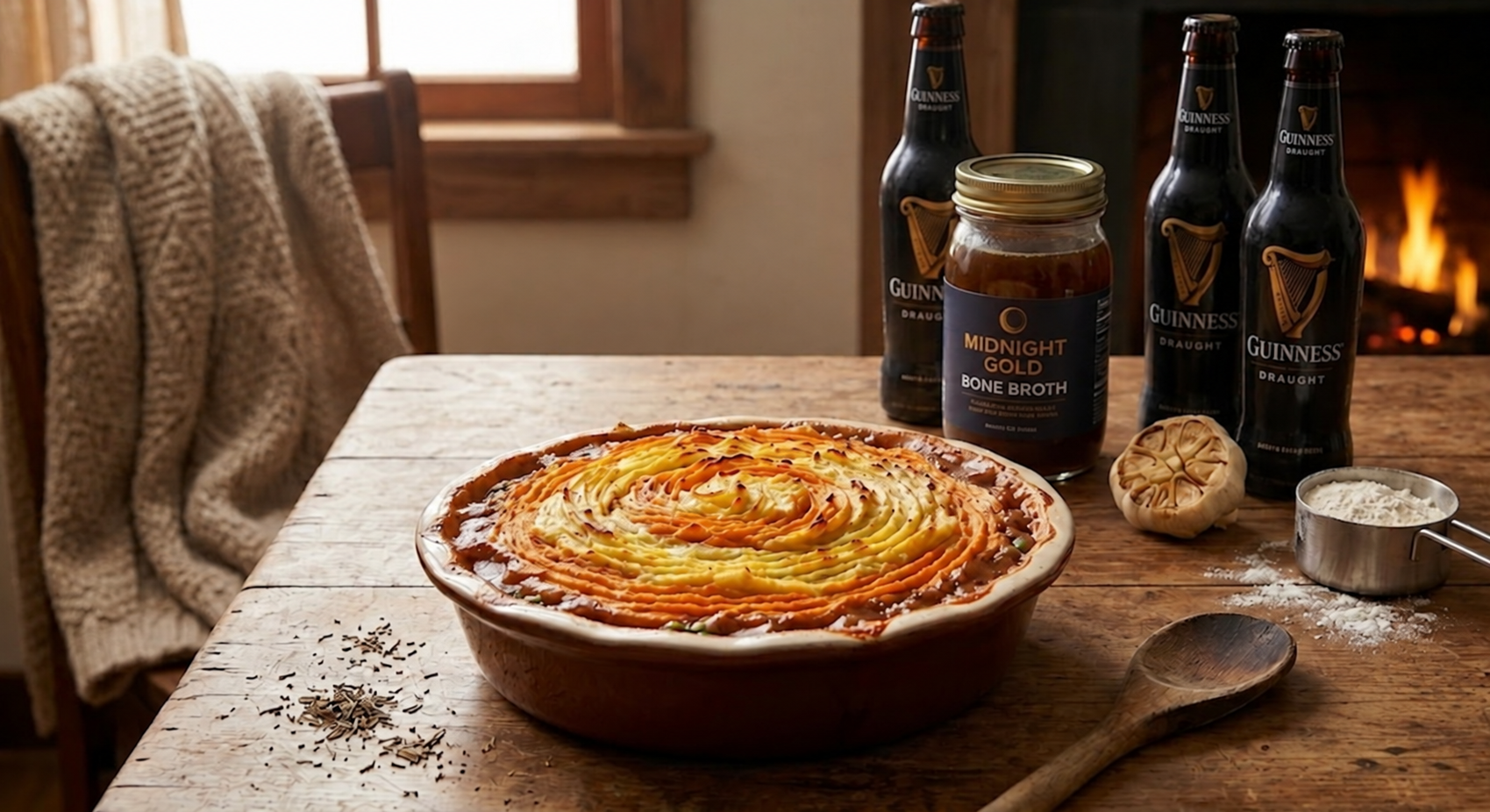 Golden shepherd's pie with a crisp mashed potato topping